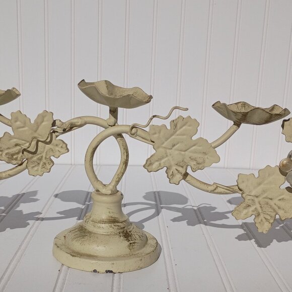 Italian Tole Iron Candelabra 5-arm Grape Leaves Votive Candle Holder Centerpiece - Picture 3 of 16